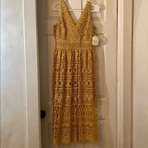 Mustard colored mesh party dress